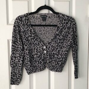 Wet Seal Black and Gray Animal Print Cropped Cardigan